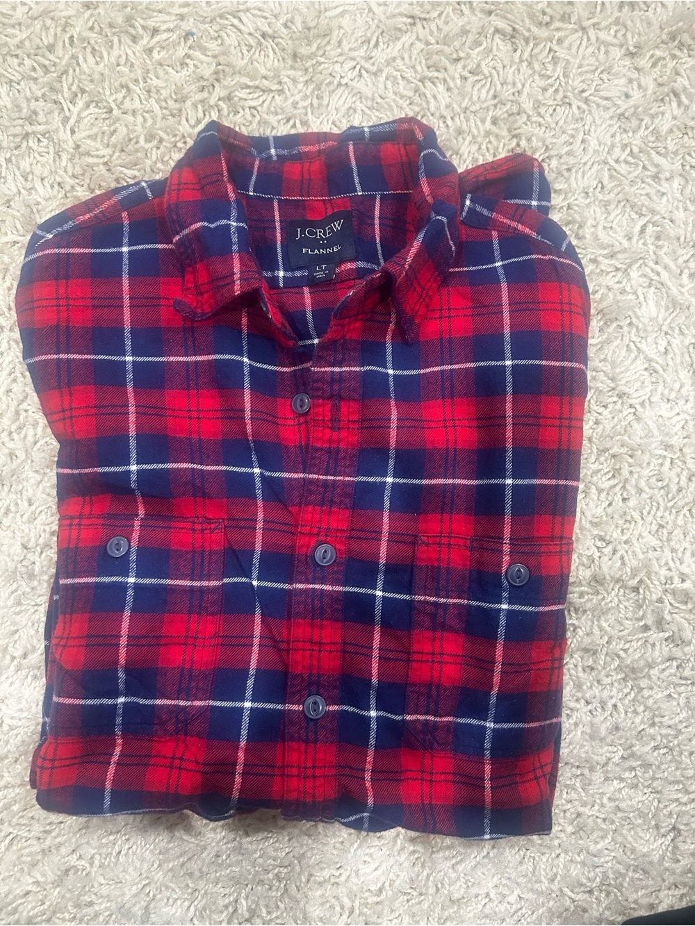 J. Crew Red and Navy Plaid Flannel Button-Down Shirt